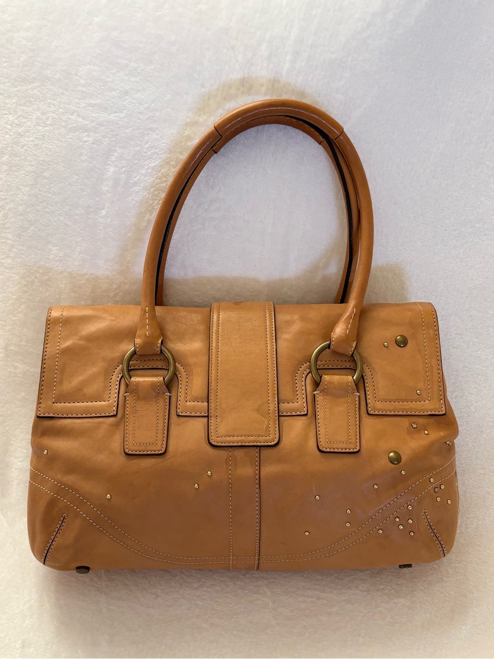 Vintage Coach Soho Flap Satchel Swarovski Crystals Vachetta british tan - Picture 2 of 9